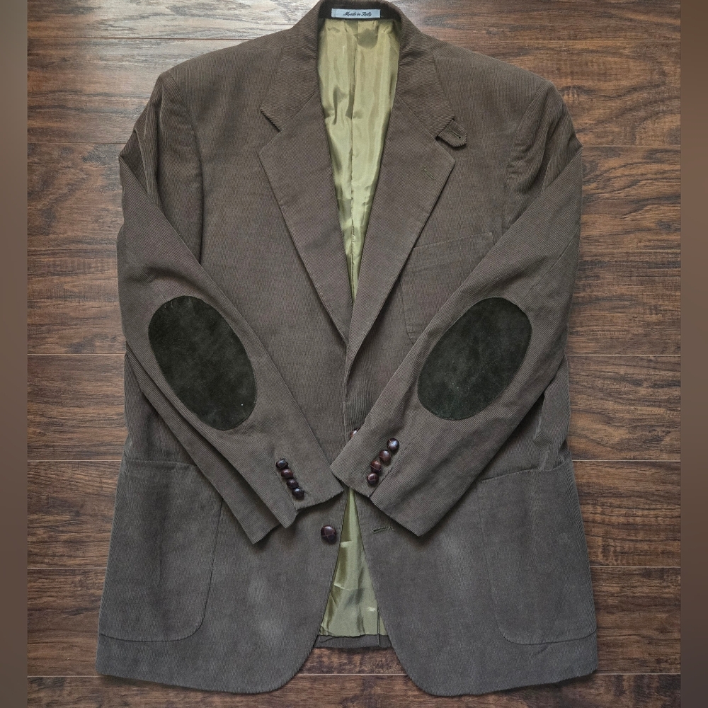 Vintage Men's Single Breasted Brown Coduroy Blazer/Sport Coat 44R Made In Italy